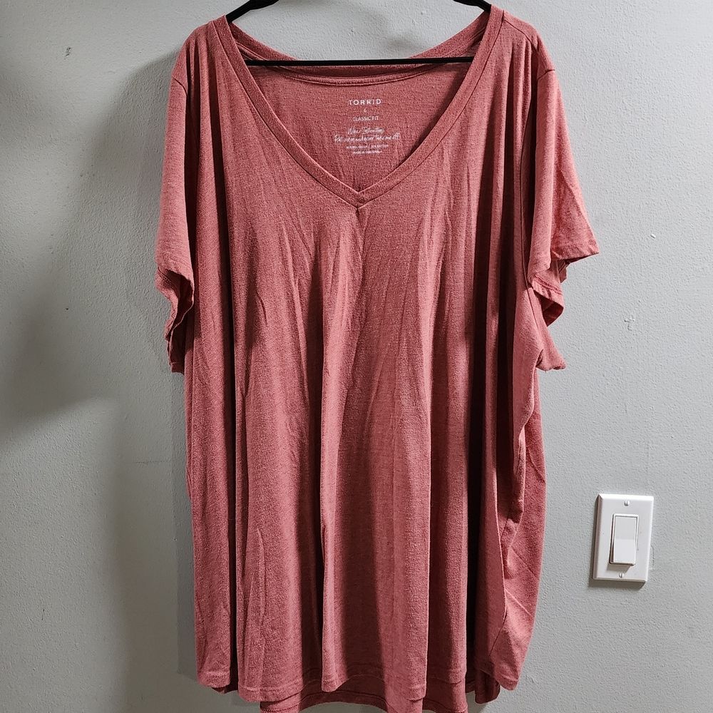 Torrid Salmon V-Neck Short Sleeve Top, 6X